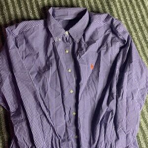 Purple Checkered polo Ralph Lauren Men's Shirt size XL Orange pony